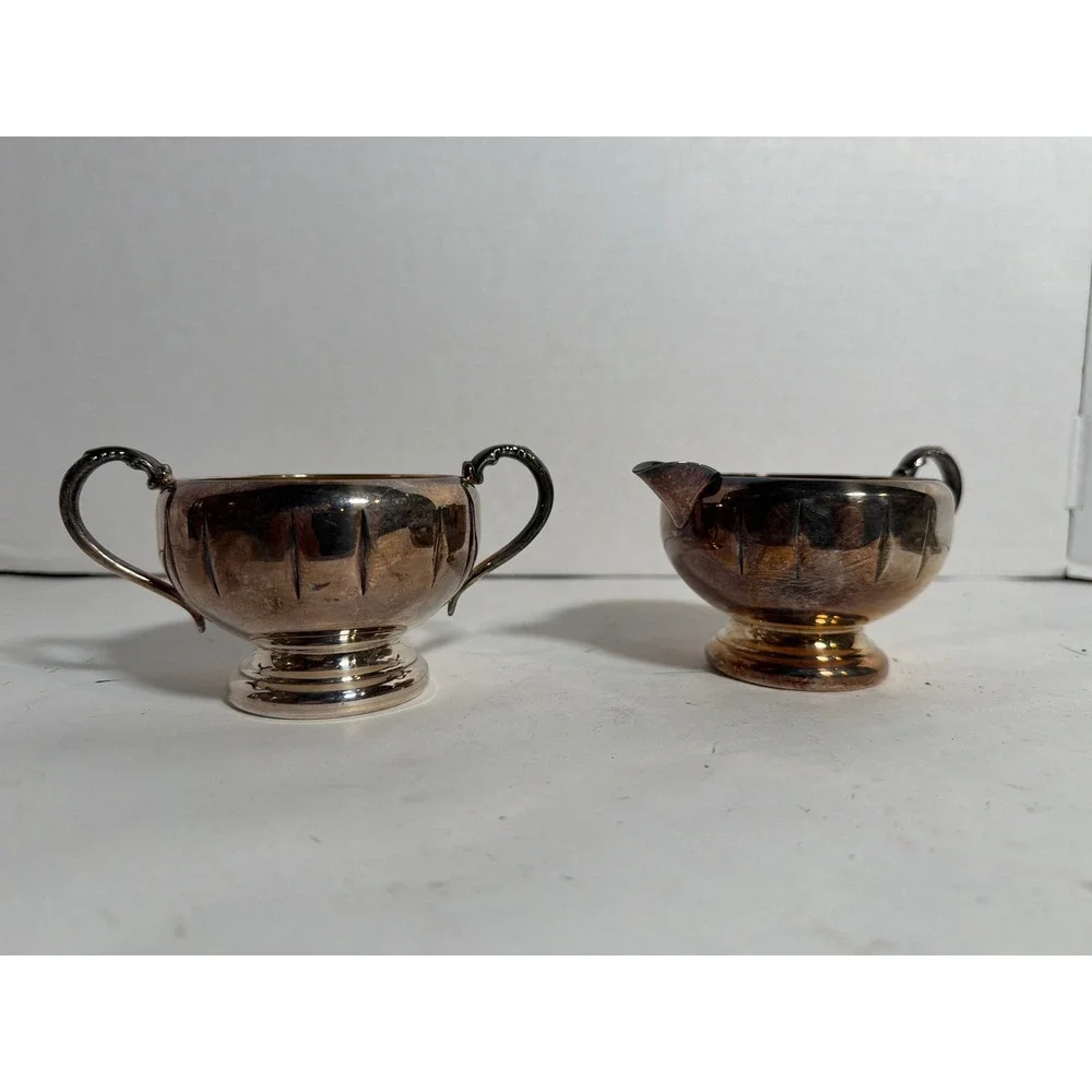 Viking Plate Silver Plated Cream & Sugar Set with Tray Made in Canada EP Copper